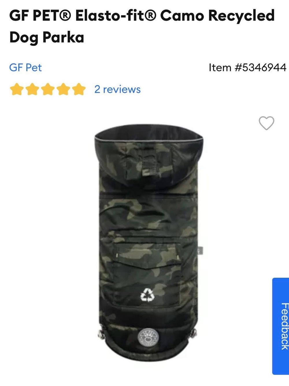 GF PET Elasto-fit Camo Recycled Dog Parka - Green Camo